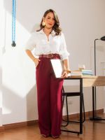 Camisa Feminina Manga Longa com Botões Revestidos Jaque