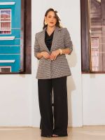 Blazer Feminino Alfaiataria Pied de Poule Estruturado Ariela