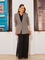 Blazer Feminino Alfaiataria Pied de Poule Estruturado Ariela