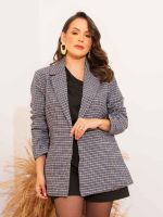 Blazer Feminino Alfaiataria Pied de Poule Estruturado Ariela