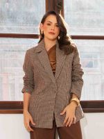 Blazer Feminino Alfaiataria Pied de Poule Estruturado Ariela