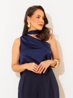Blusa Feminina Acetinada Um Ombro Só com Faixa Eloíse