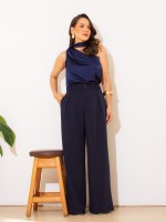 Blusa Feminina Acetinada Um Ombro Só com Faixa Eloíse