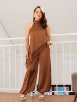 Calça Aladim Feminina Acetinada com Punho e Bolsos Olívia