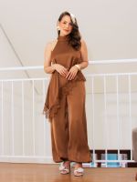 Calça Aladim Feminina Acetinada com Punho e Bolsos Olívia