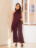 Blusa Feminina Acetinada Gola Alta com Renda Olívia