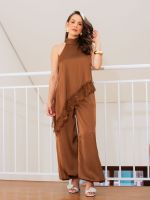 Blusa Feminina Acetinada Gola Alta com Renda Olívia