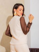 Blusa Feminina de Tule Transparente Manga Longa Jade