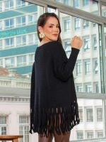 Blusa Feminina de Tricô com Franjas Ampla Alongada Estela