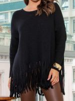 Blusa Feminina de Tricô com Franjas Ampla Alongada Estela