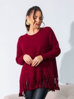Blusa Feminina de Tricô com Franjas Ampla Alongada Estela
