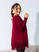 Blusa Feminina de Tricô com Franjas Ampla Alongada Estela