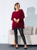 Blusa Feminina de Tricô com Franjas Ampla Alongada Estela