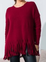 Blusa Feminina de Tricô com Franjas Ampla Alongada Estela