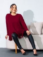 Blusa Feminina de Tricô com Franjas Ampla Alongada Estela