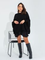 Poncho Feminino de Tricô Trançado Gola Careca Cris