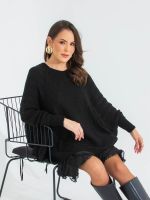 Poncho Feminino de Tricô Trançado Gola Careca Cris