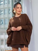 Poncho Feminino de Tricô Trançado Gola Careca Cris