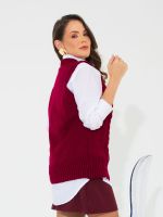 Colete Feminino de Tricô Trançado Gola Careca Antonella