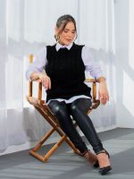 Colete Feminino de Tricô Trançado Gola Careca Antonella
