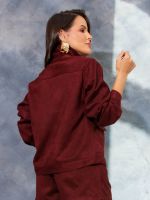 Jaqueta Feminina Suede com Bolsos Frontais Rafaela