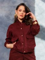 Jaqueta Feminina Suede com Bolsos Frontais Rafaela