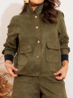 Jaqueta Feminina Suede com Bolsos Frontais Rafaela