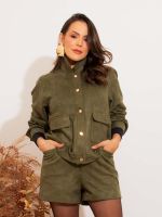 Jaqueta Feminina Suede com Bolsos Frontais Rafaela