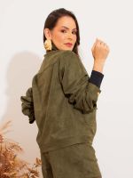 Jaqueta Feminina Suede com Bolsos Frontais Rafaela