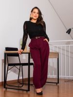 Calça Feminina Alfaiataria Reta com Pregas e Bolsos Luana