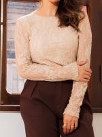 Body Feminino de Renda Manga Longa com Forro Luana