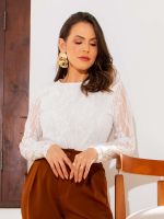 Body Feminino de Renda Manga Longa com Forro Luana