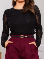 Body Feminino de Renda Manga Longa com Forro Luana