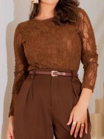 Body Feminino de Renda Manga Longa com Forro Luana