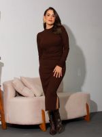 Vestido Feminino Midi Manga Longa com Fenda Amanda
