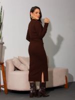 Vestido Feminino Midi Manga Longa com Fenda Amanda
