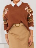 Blusa Feminina de Tricô com Bordado Floral Manga Longa Luiza