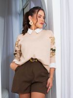 Blusa Feminina de Tricô com Bordado Floral Manga Longa Luiza