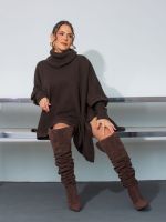 Poncho Feminino de Tricô Gola Alta Amplo Antonella