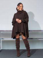 Poncho Feminino de Tricô Gola Alta Amplo Antonella