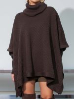 Poncho Feminino de Tricô Gola Alta Amplo Antonella