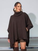 Poncho Feminino de Tricô Gola Alta Amplo Antonella
