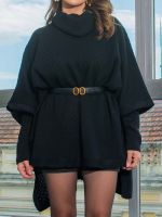 Poncho Feminino de Tricô Gola Alta Amplo Antonella