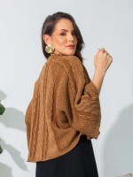 Blusa Feminina de Tricô Trançada Gola Redonda Manga Ampla Aylla