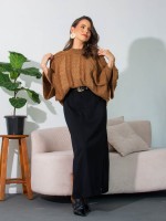 Blusa Feminina de Tricô Trançada Gola Redonda Manga Ampla Aylla