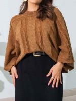 Blusa Feminina de Tricô Trançada Gola Redonda Manga Ampla Aylla