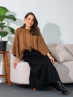 Blusa Feminina de Tricô Trançada Gola Redonda Manga Ampla Aylla
