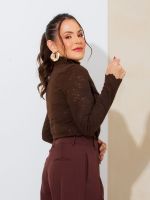 Blusa Feminina de Renda Manga Longa Gola Alta Luana