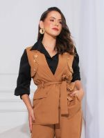 Colete Feminino Alfaiataria com Faixa na Cintura Magda