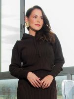 Blusa Feminina de Tricô com Capuz Manga Longa Atena